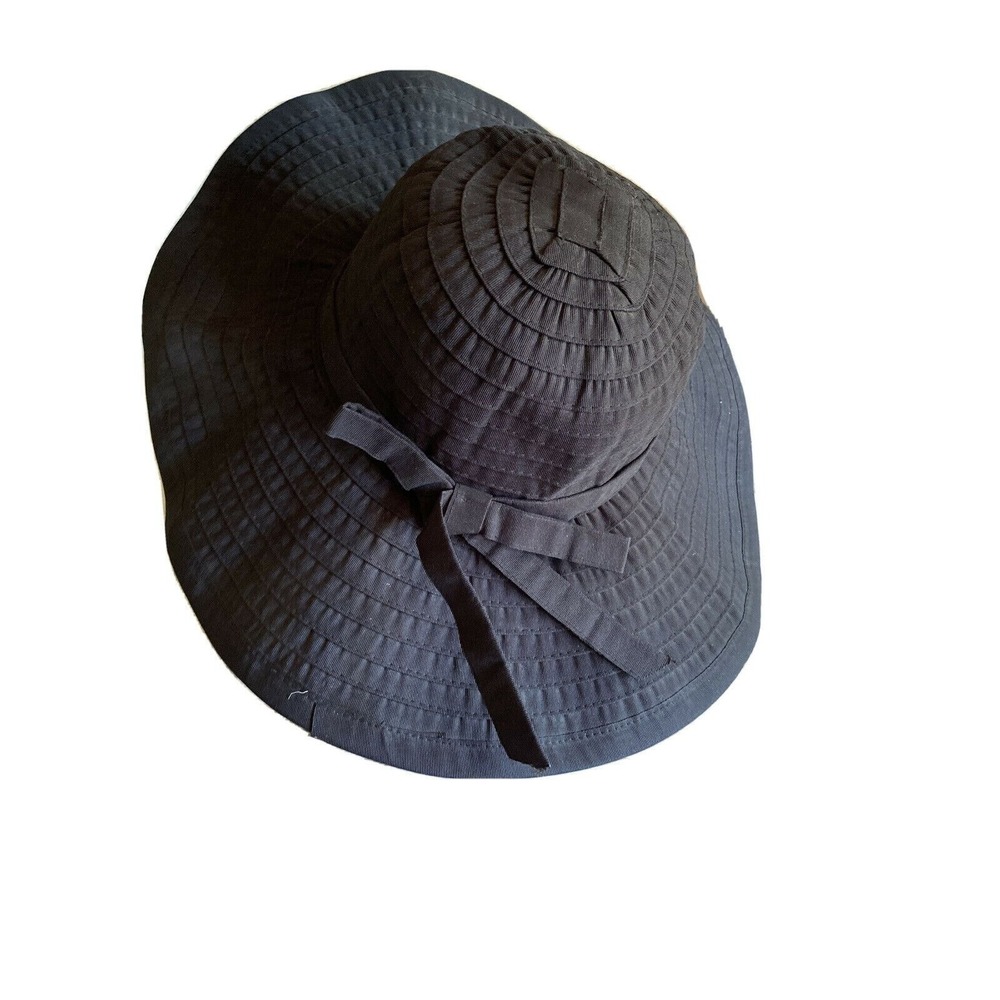 Wide-Brim Black Sun Hat With Bow Detail For‎ Women
